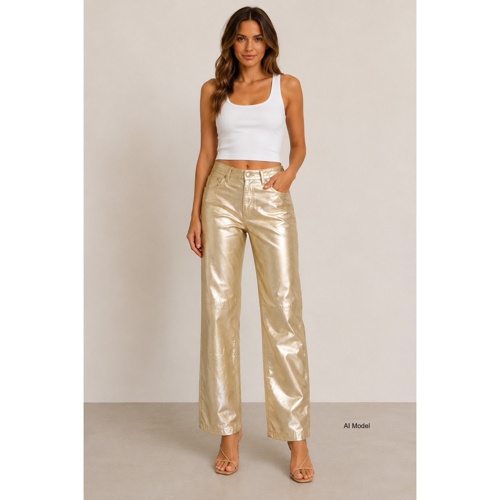 TWP Metallic Gold High Rise‎ Pants size 26 Statement Festival USA Jeans
